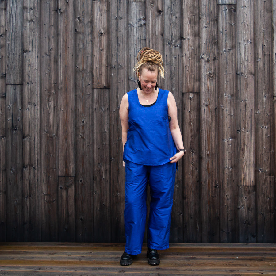 Pantalon en soie bleu, XL