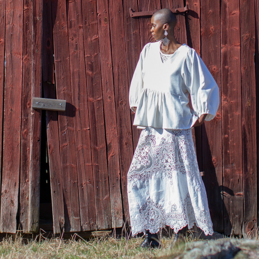 Blouse in salvaged curtain, M/L