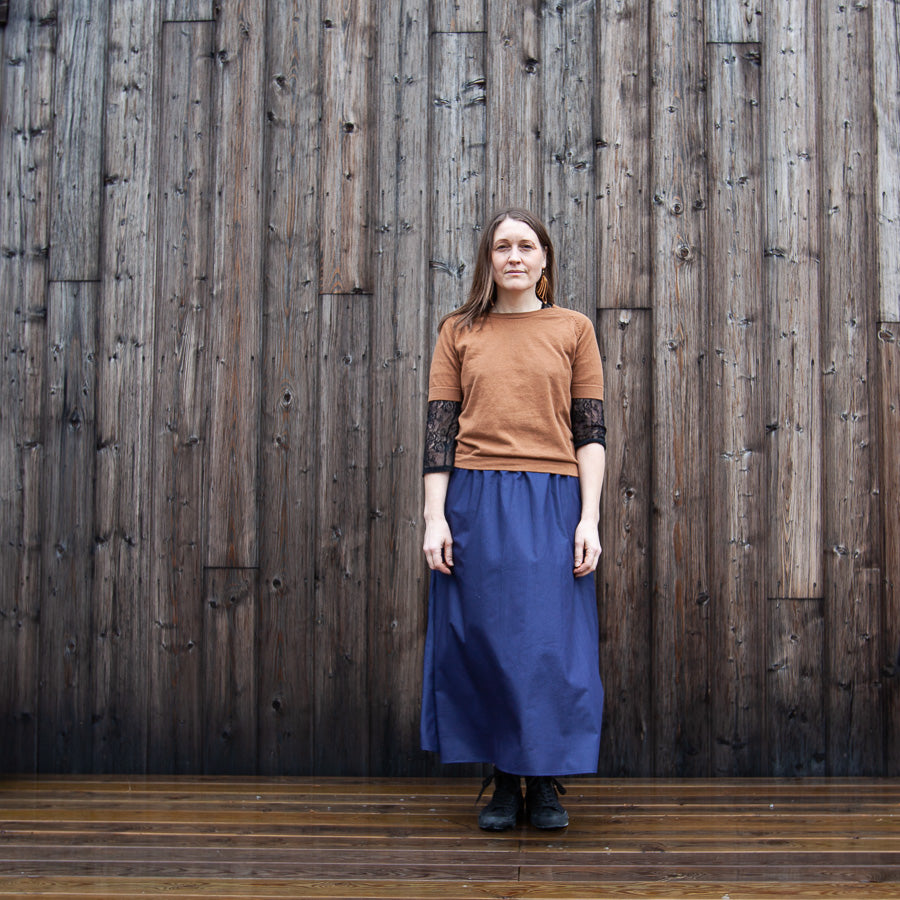 Jupe bleu marine en tissu rideau récupéré, M