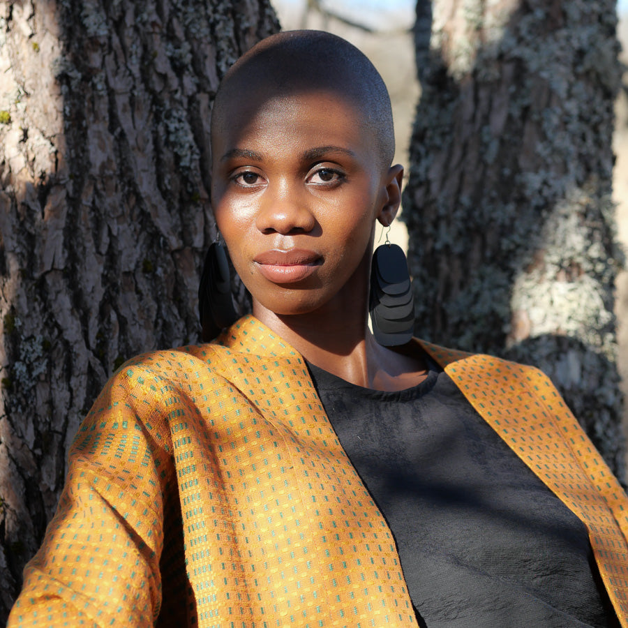 Kimono court en tissu de rideau récupéré, M/L/XL