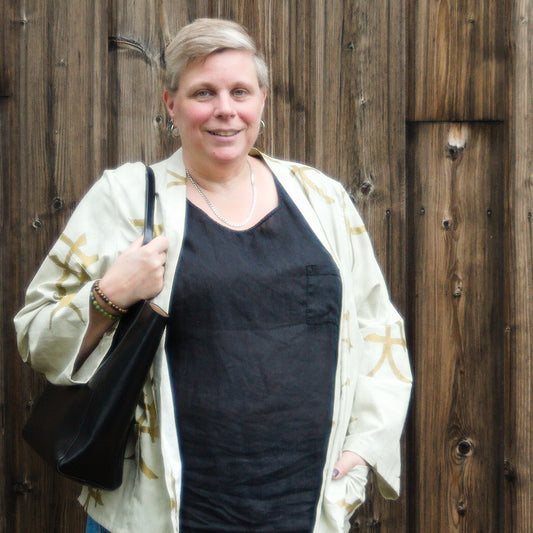 Kimono cardigan in salvaged curtain, L/XL