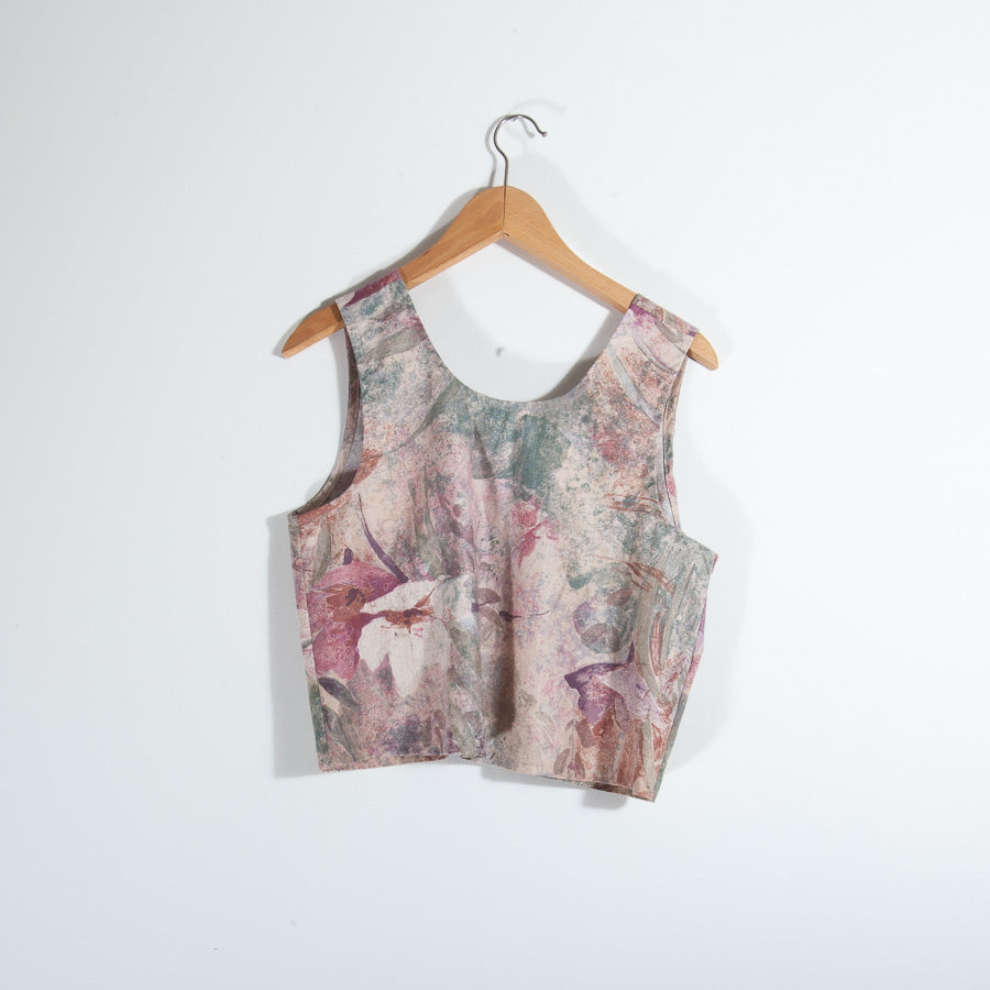 Crop top made from upcycled curtain fabric