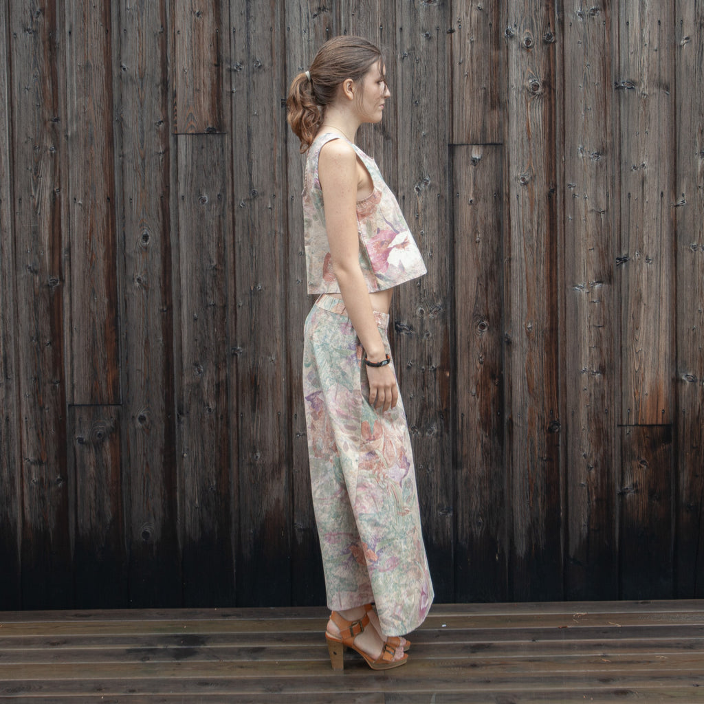Crop top made from upcycled curtain fabric
