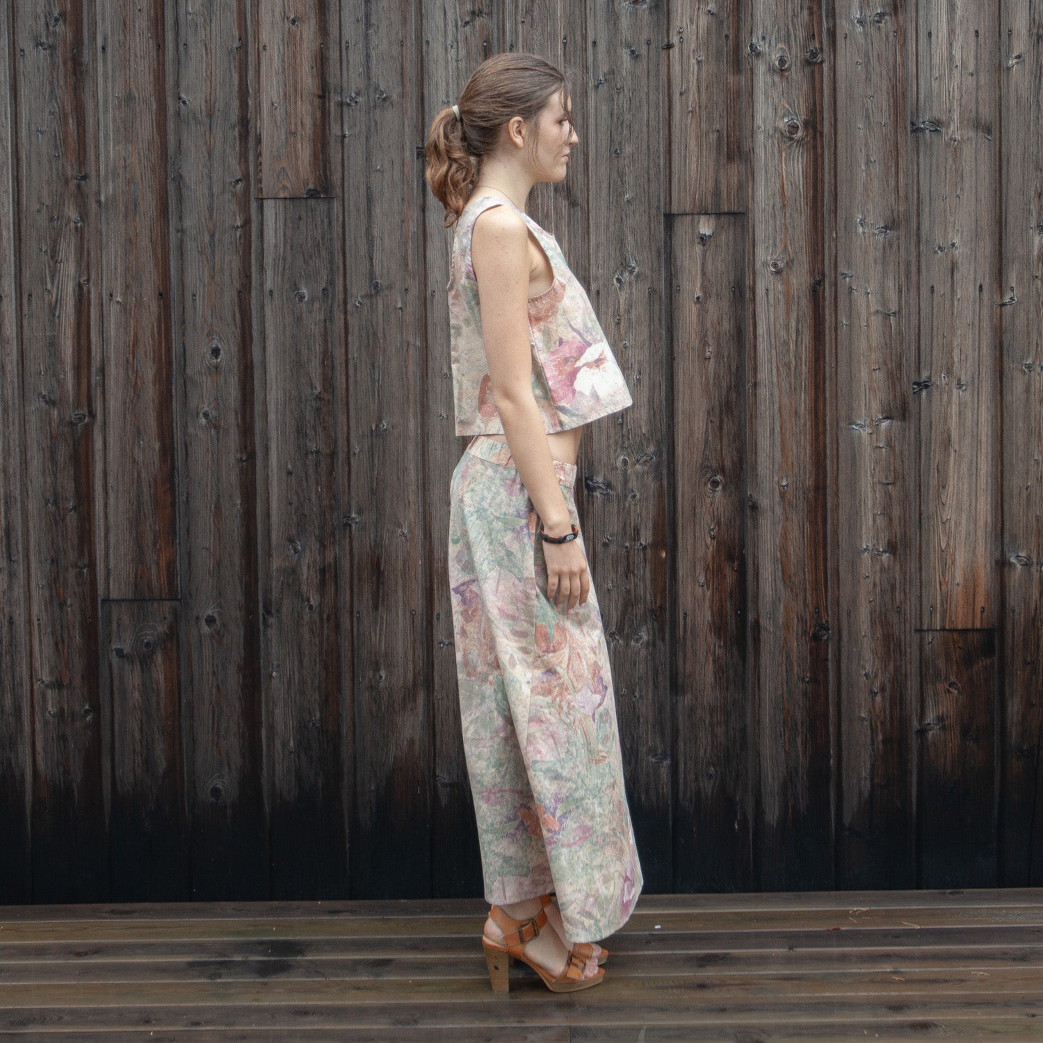 Crop top made from upcycled curtain fabric
