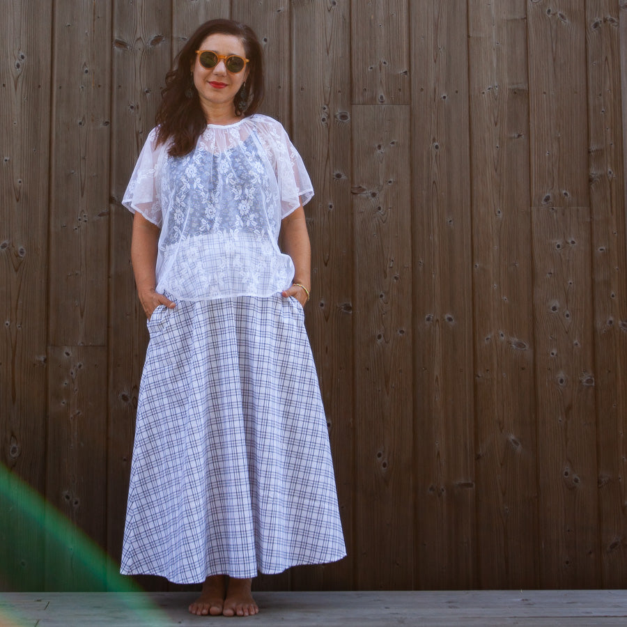 Checked skirt made from recycled cotton fabric