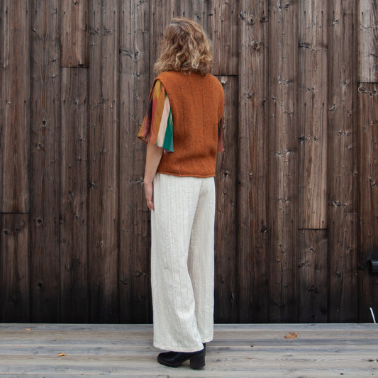 Trousers with a lace pattern in a rescued curtain, M/L