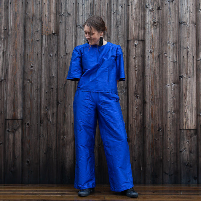 Blue silk blouse