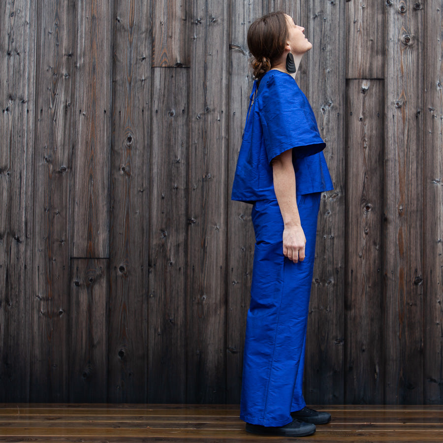 Blue silk blouse