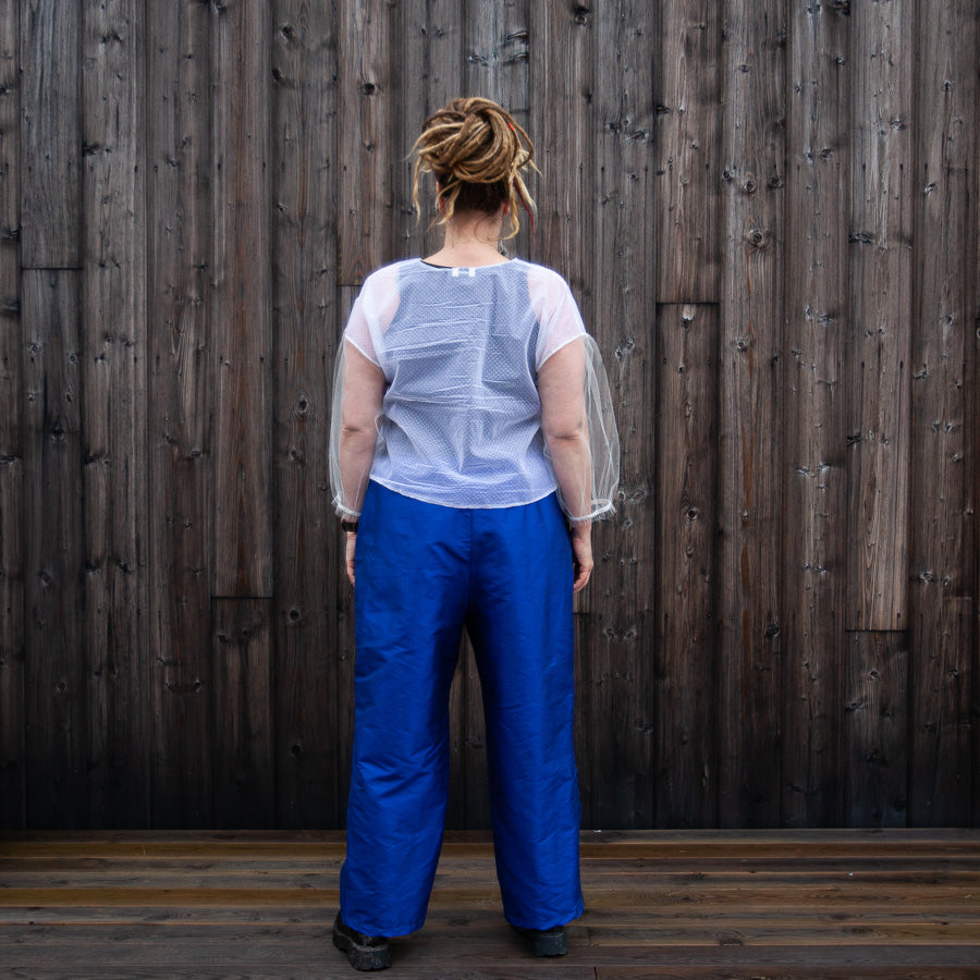 Blue silk trousers