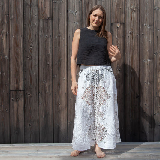 Lace skirt in antique tablecloth