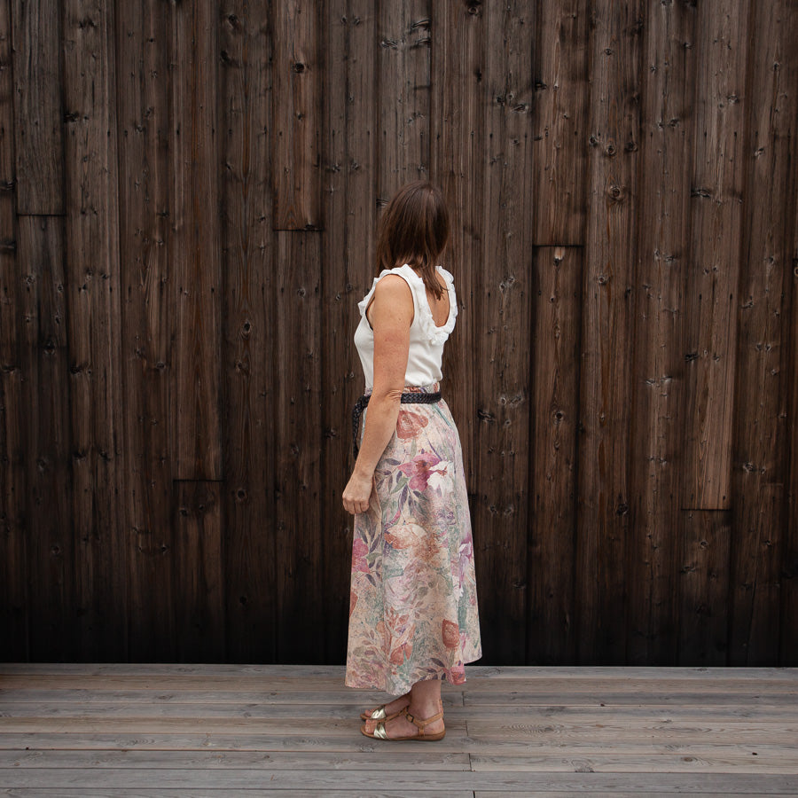 Long skirt with pockets in salvaged curtain fabric, S/M