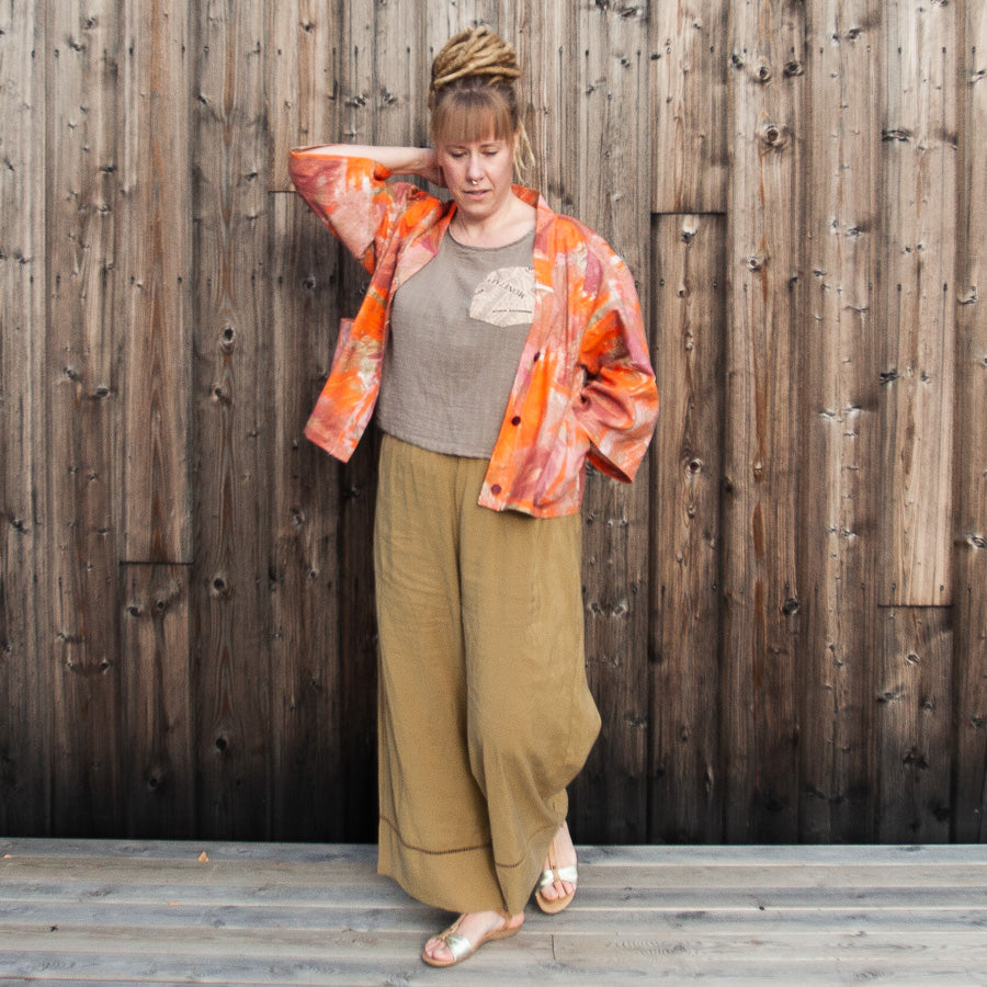 Kort kimono i räddat gardintyg, M/L/XL