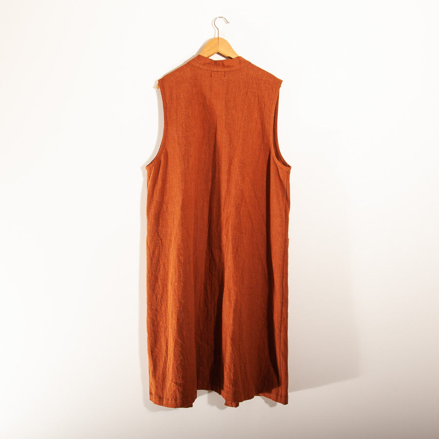 Long vest in brick-colored linen fabric, one size