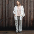 Kimono made from a hand-embroidered tablecloth