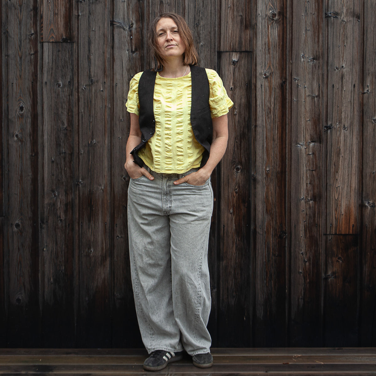 Yellow bubble woven T-shirt