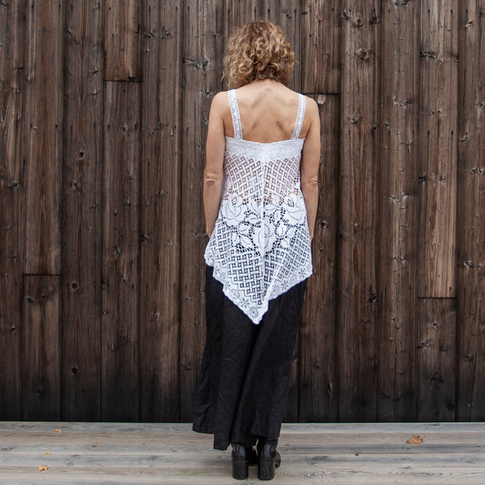 Lace top in salvaged curtain fabric, S/M