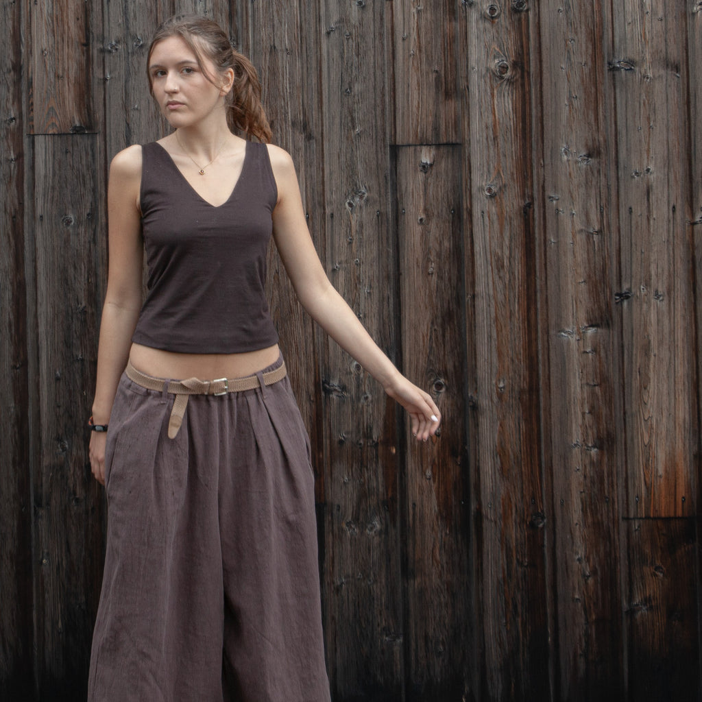 Wide trousers made from stonewashed linen