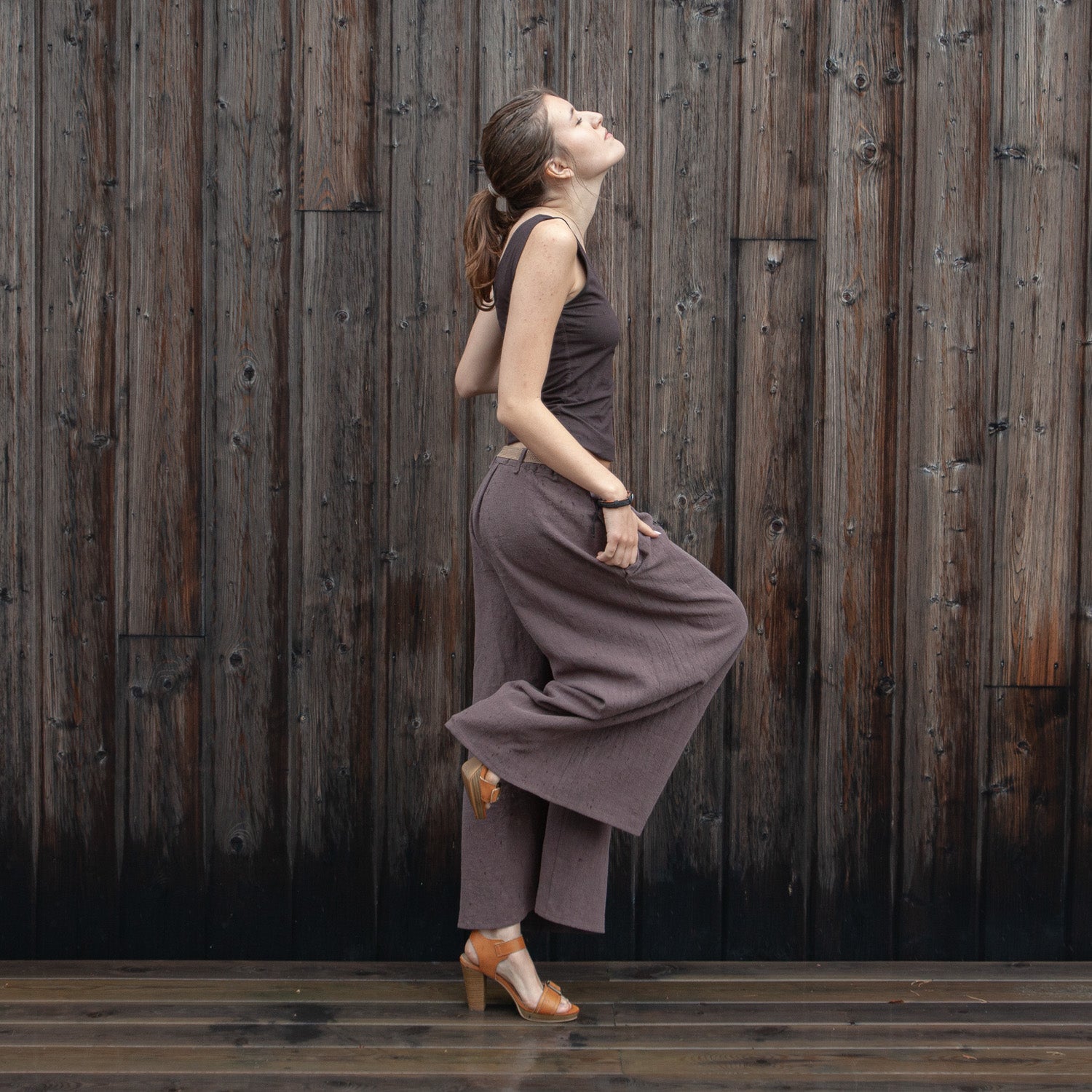 Wide trousers made from stonewashed linen