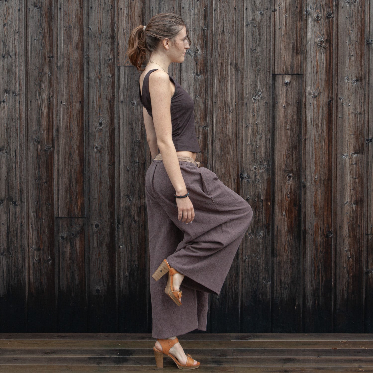 Wide trousers made from stonewashed linen
