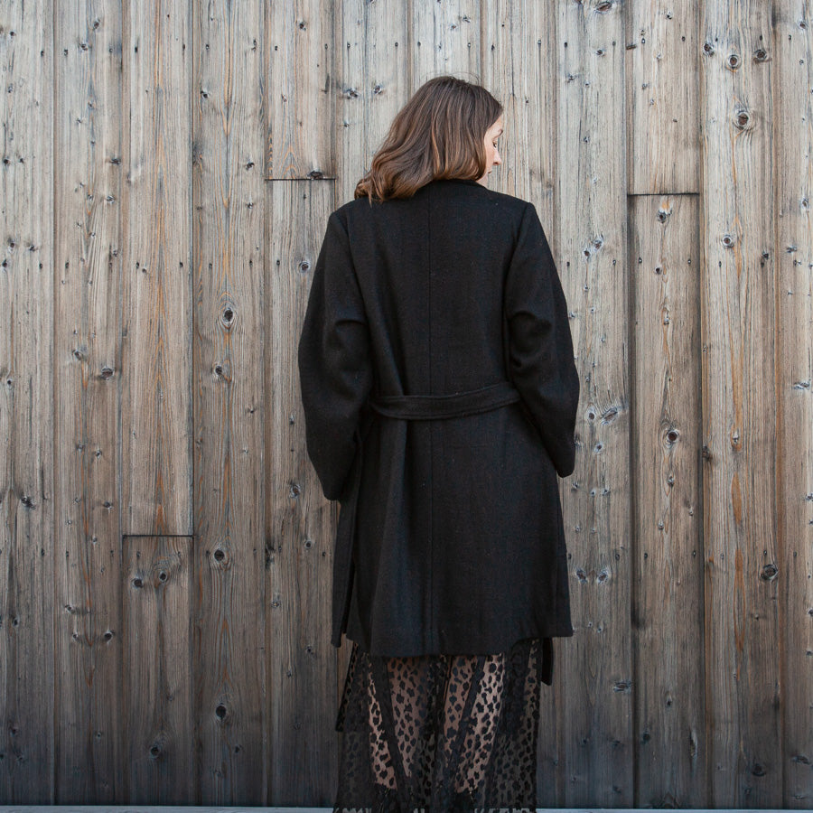 Black coat made from recycled wool