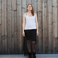 Beige linen top with a bow at the shoulder